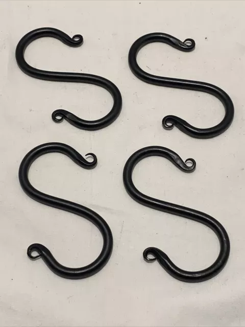 S Hooks Set Of 4 Hand Forged 4 Inch Iron Black Decorative Hand Made