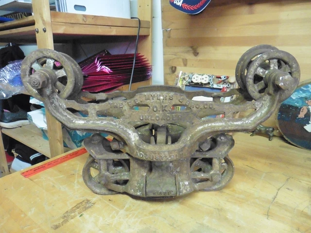 FE Myers & Bro  # 218 Antique Cast Iron Hay Trolley Pulley Unloader Ashland Ohio
