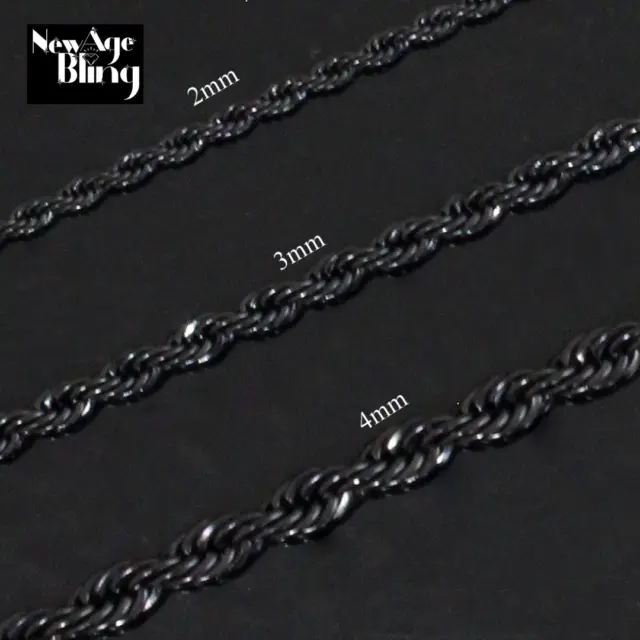 Stainless Steel Rope Chain Black Plated 16"-30" Men Women Twist Necklace 2-4mm