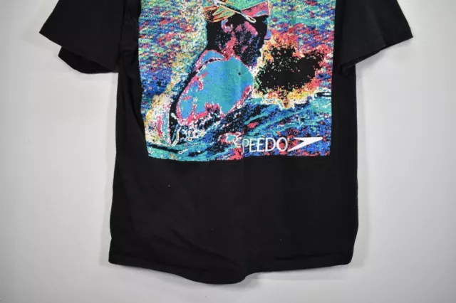 Vintage Speedo Mens Black Single Stitch Swimming Art Graphic Cotton Tee Shirt L 3