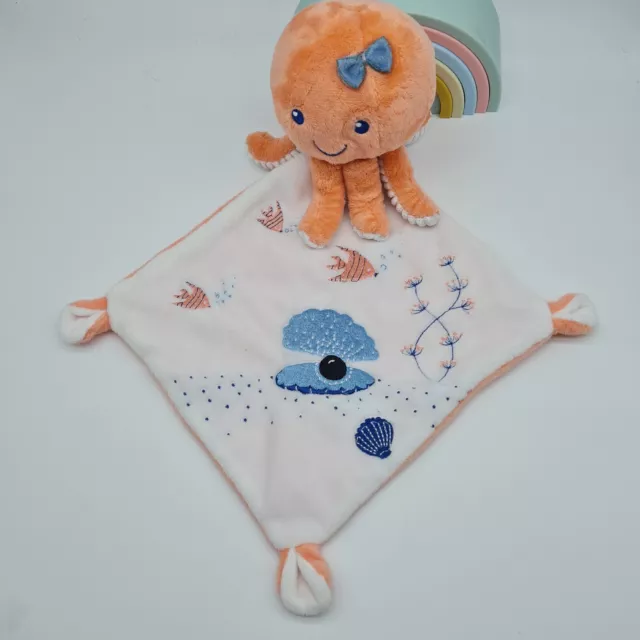 Doudou peluche pieuvre Tex Baby jouet orange saumon bébé naissance
