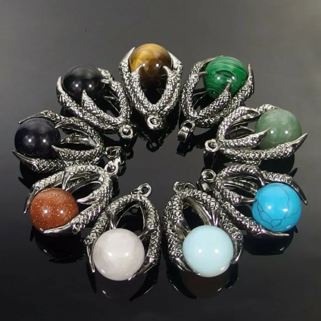 Dragon Claw Punk Rock Round Ball Gemstone Healing Crystal Pendant Necklace Men 3