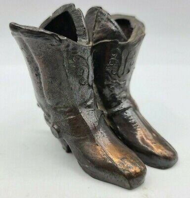 Vintage Cast Iron Pair of Cowboy Boots Figurine Sculpture Toothpick Holder