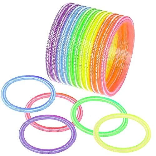 Spring Bracelets - Pack of 12 Elastic Plastic Wristbands in Assorted Neon