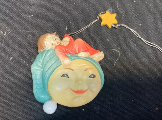 Gorgeous Anri Ferrandiz Christmas Ornament Angel Sleeping on Moon with Night Cap