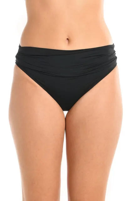 La Blanca Women Island Goddess Shirred Band Hipster Bikini Swim Bottom, Black 10