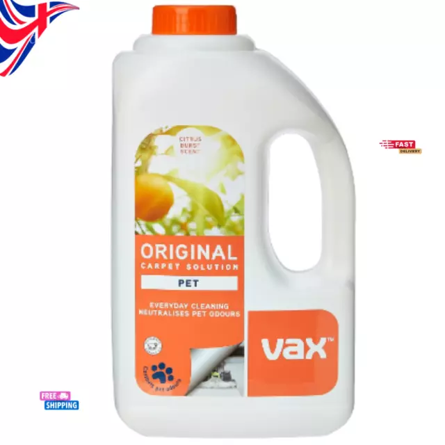 Vax Pet Carpet Cleaner Solution Shampoo Original Citrus Burst Scent 1.5L