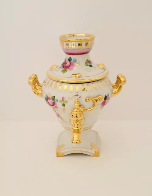Vintage Soviet Russian Porcelain Teapot/Samovar-Gzhel Factory/Pink Roses/Teapot
