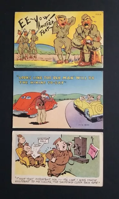 WW2 U.S. Army Comic / Cartoon Type Unused Postcards ( 3 ) ~ Military