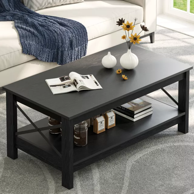 Black Coffee Table with Storage for Living Room Modern Cocktail Center Table