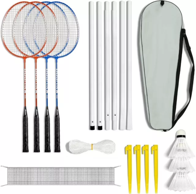 Outdoor Badminton Set 4 Player Kit with Racket, Net, Shuttlecocks and Carry Bag