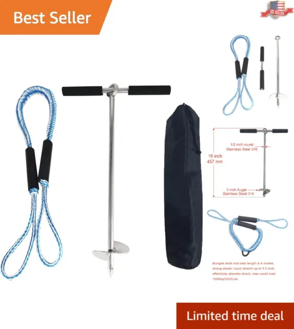 Stainless Steel Anchor Set for Boats and Kayaks - 18" Auger, Padded Bag Included