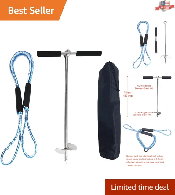 Stainless Steel Anchor Set for Boats and Kayaks - 18" Auger, Padded Bag Included