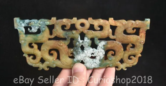 6.8" Old Chinese Hongshan culture Hetian Jade Carved Double Dragon Yu Bi