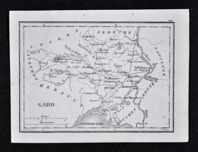 1833 Perrot Tardieu Map - Gard - Alais Nismes Uzes Le Vigan St. Gilles - France