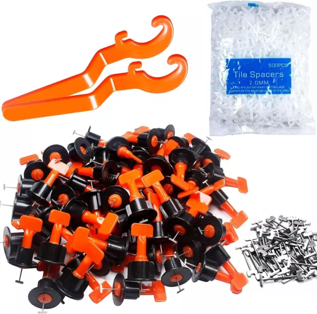 Tile Leveling System Kit,50pcs Reusable Tile Leveler Spacers+500pcs 1/12" Cross-