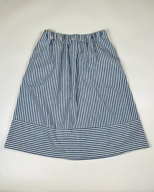 J.Crew Linen Blend A-line Skirt Blue White Striped Elastic Waist Pockets! XS EUC