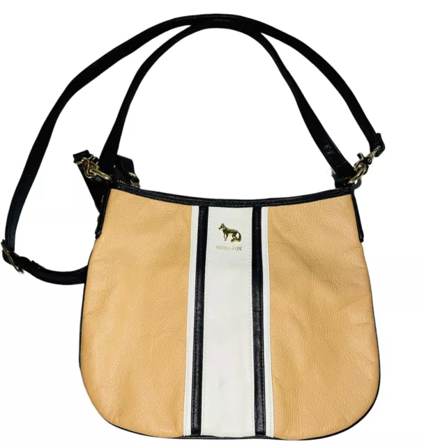 Emma Fox Color Block Tri-Color Leather Satchel Shoulder Crossbody Bag Tan Black