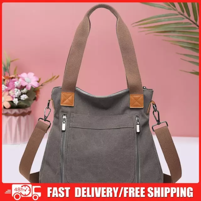 Retro Shoulder Bag Canvas Crossbody Bag Female Girl Casual Tote Purses (Grey)