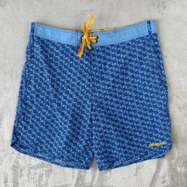 Patagonia Board Shorts Men 32 Blue Scallop Hem Stretch Wavefarer Logo Beach Surf
