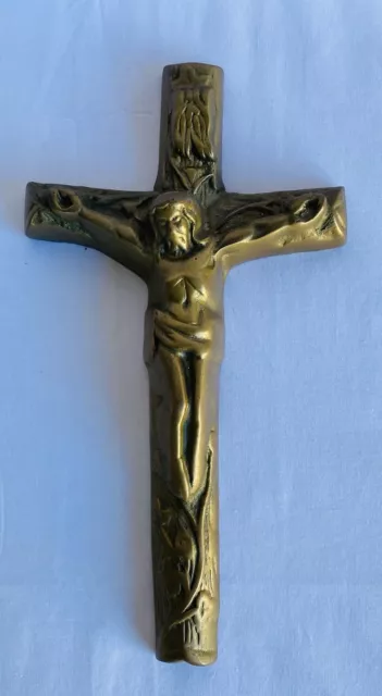 CRUCIFIX Antique Religion Vintage Metal Brass Walk Hanging Jesus On Cross 25cm