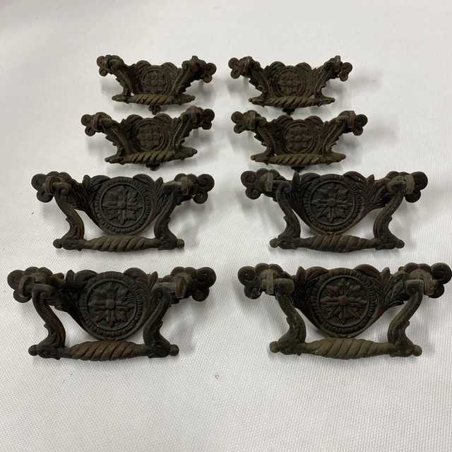 Antique Victorian Drawer Pull Dresser Set Of 8 Two Sizes w Hardware