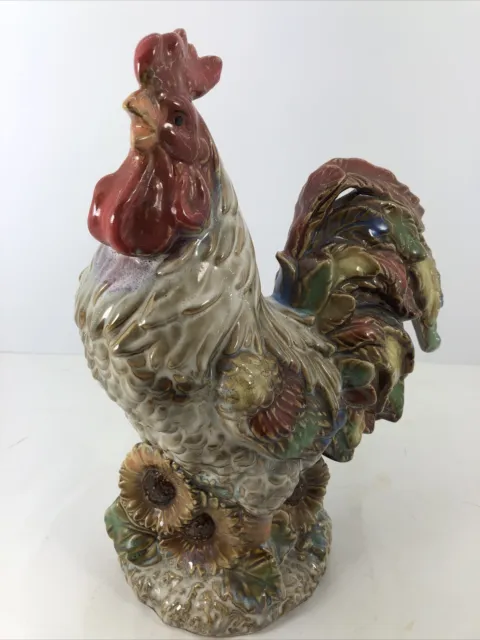VTG Large 12 1/2” Ceramic Rooster Hand painted Statue Farmhouse Figurine Decor