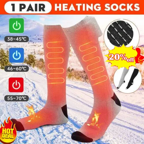 1pair Electric Heated Socks Boot Feet Warmer USB Rechargable Winter Sock USS