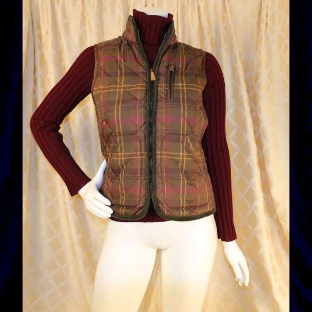 RALPH LAUREN Green with Brown Yellow Magenta Pink Plaid Check Woman Quilted Vest