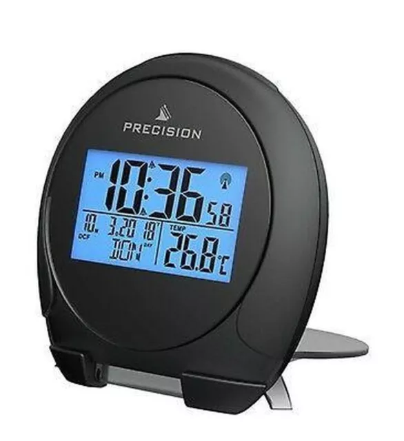 Precision AP059 Radio Controlled LCD Backlit Temperature Alarm Clock BLACK