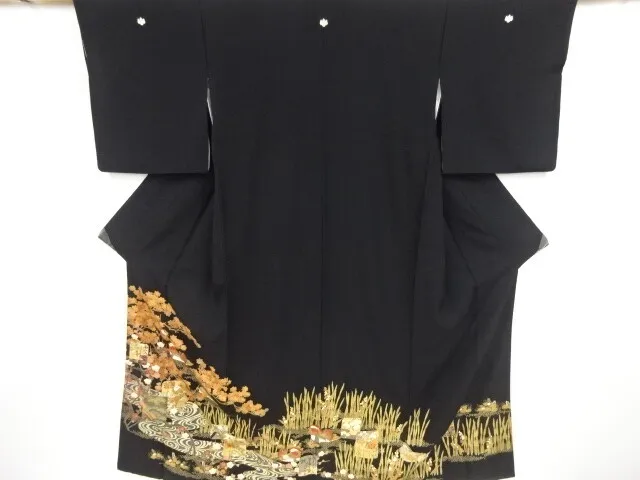 84794# Japanese Kimono / Antique Tomesode / Embroidery / Mandarin Duck & Flo
