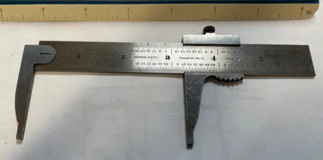 Vintage Union Tool Co # 4 Machinist Slide Rule Caliper 6" Tempered No. 4