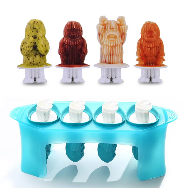 Snowman Ice Cream Mold Ice Block Mold Set 4 Popsicle Maker with Stick
