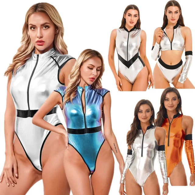 Body Femme En Cuir Verni - Manches Longues, Fermeture éclair Devant - Pour Soirée, Club, Spectacle - Tailles M à 4XL