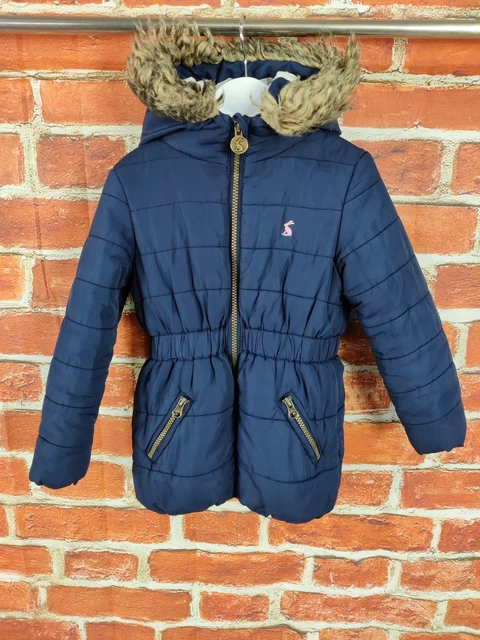 Girls Coat Age 3-4 Years Joules Navy Padded Stretch Hem Puffer Jacket Hood 104Cm