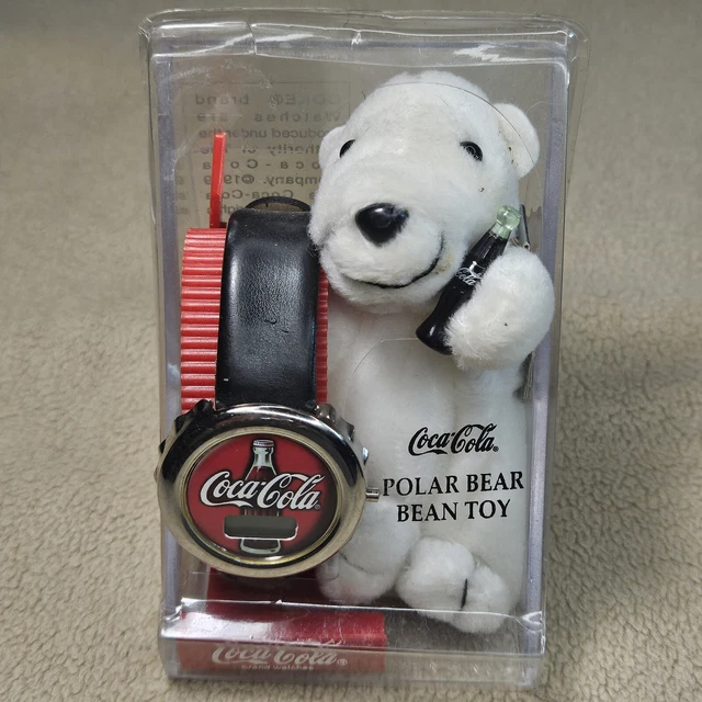 COCA COLA WATCH & Polar Bear Plush Set 1999 Digital Coke Unused