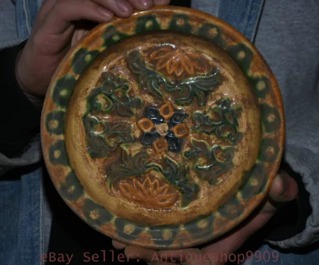 7.4" Old Chinese Tang sancai Porcelain Dynasty Palace Flower Lace Dish Plate