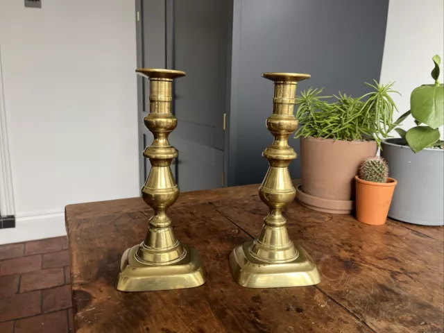 Pair Brass Candle Stick  Vintage Antique 24cm Tall Victorian - Holders