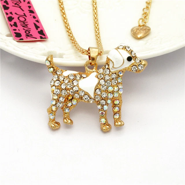 Cute White Enamel Crystal Dog Rhinestone Pendant Fashion Women Chain Necklace