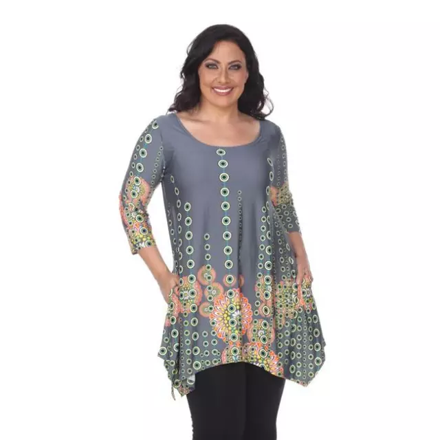 White Mark PS1301-45-2XL Plus Size Rella Tunic Dress - Grey 2XL