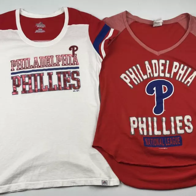 Philadelphia Phillies Lot of Two Women's Medium Shirts MLB 5th & Ocean Majestic