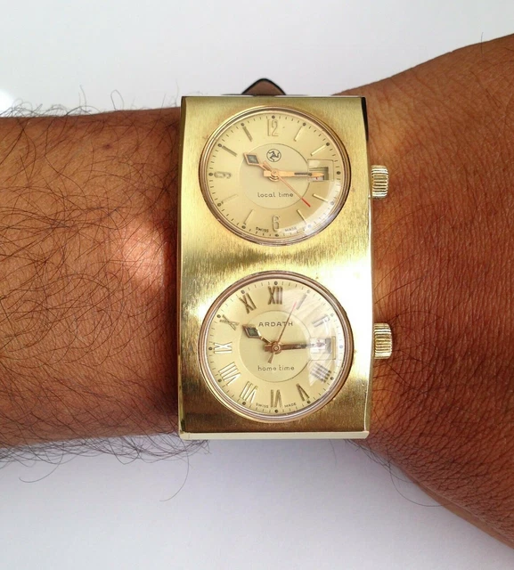 VINTAGE SWISS 17 Jewels Automatic ARDATH Watch Dual Dial Rare Nice 
