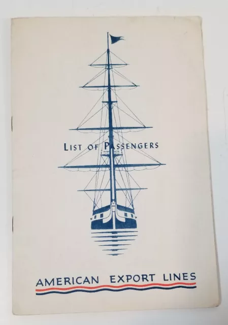 Vtg 1957 American Export Cruise Ship Passenger List SS Independence