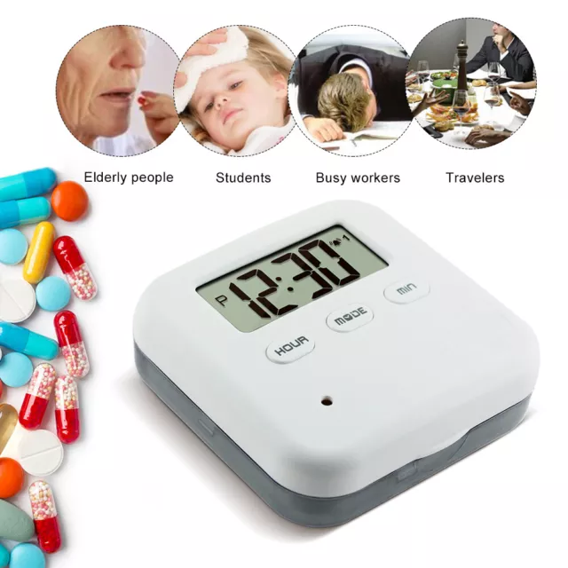 4 Grids Pill Box Timer Electric Alarm Clock Medicine Storage Case Dispenser P0L8