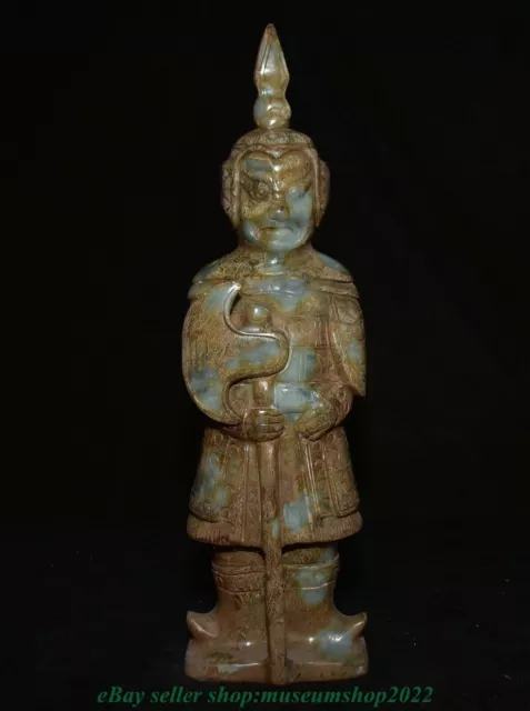 13.4" Old Chinese Xiu Jade Carved Dynasty Palace General Statue Sculpture