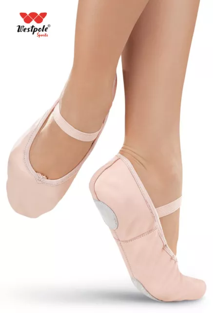 WESTPOLE Pink Leather Ballet Dance Shoes split suede sole Children & Adult size