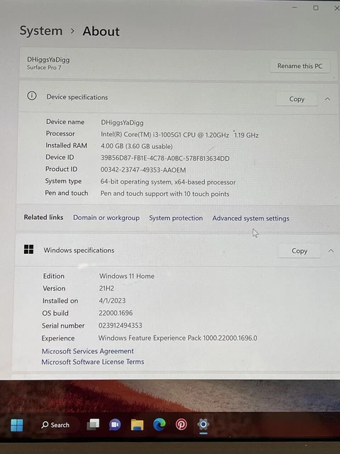 Microsoft Surface Pro 7 1866 128 Gb Ssd 4Gb Ram W Keyboard