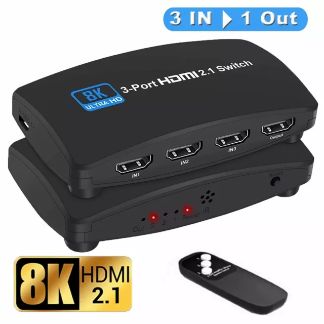 8K HDMI Switch 4 in 1 out, HDMI2.1 switcher, supports 8K@60Hz and 4K120Hz  VRR, HDCP2.3, HDR Dolby vision Atmos, Remote control, CEC