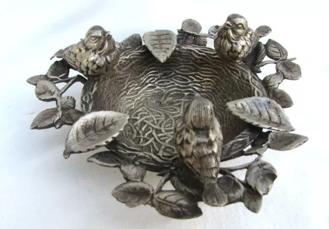 Vintage Beautiful silver ashtray marked with three birds, finely crafted.