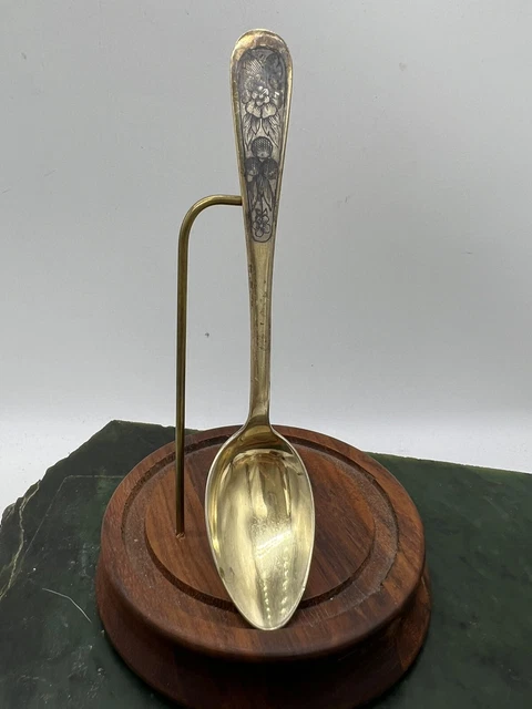 Soviet/ Russian silver .875 Decorative gilded niello Tea  spoon, Single (1960th)